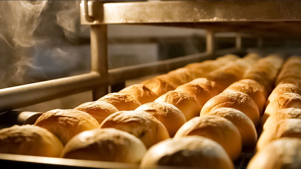 Bäckerei Brötchen im Backofen