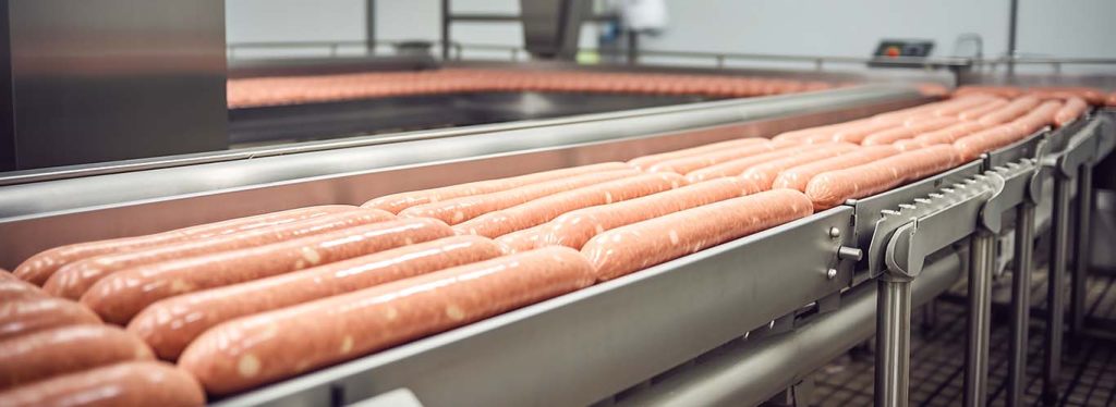 Würste auf Fließband